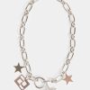 Accessori Carla G | Collana Corta A Maglia Spessa Con Ciondoli A Forma Di Stella Argento