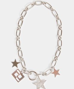 Accessori Carla G | Collana Corta A Maglia Spessa Con Ciondoli A Forma Di Stella Argento