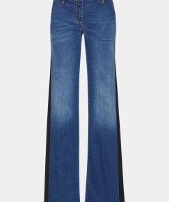 Abbigliamento Carla G | Jeans A Zampa In Tessuto Elasticizzato Lavaggio Medio Con Inserti Laterali In Crepe De Chine Denim