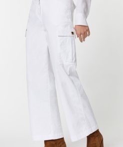 Abbigliamento Carla G | Pantaloni Cargo In Gabardina Di Cotone Elasticizzata Effetto Denim Bianco