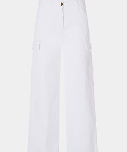 Abbigliamento Carla G | Pantaloni Cargo In Gabardina Di Cotone Elasticizzata Effetto Denim Bianco