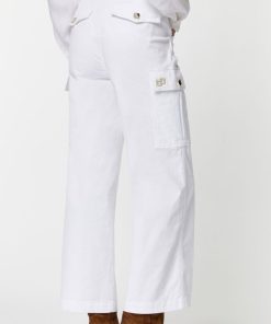 Abbigliamento Carla G | Pantaloni Cargo In Gabardina Di Cotone Elasticizzata Effetto Denim Bianco