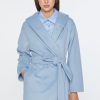 Abbigliamento Carla G | Cappotto Corto A Vestaglia In Caban Lana Cashmere Con Maxi Collo Sciallato E Cappuccio Azzurro