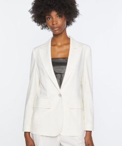 Abbigliamento Carla G | Blazer Foderato In Gabardina Crepe Elasticizzata Bianco