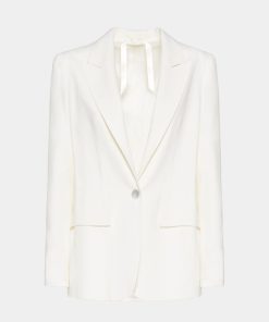 Abbigliamento Carla G | Blazer Foderato In Gabardina Crepe Elasticizzata Bianco