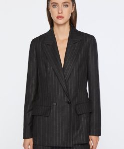 Abbigliamento Carla G | Blazer Doppiopetto Foderato In Gessato Elasticizzato