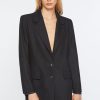 Abbigliamento Carla G | Blazer Lungo In Gabardina Elasticizzata Con Fodera Piu Lunga Nero