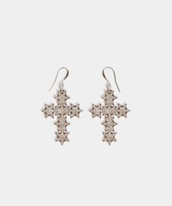 Accessori Carla G | Orecchini Croce Con Stelle Di Strass Argento