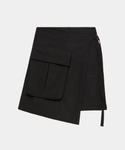 Abbigliamento Carla G | Shorts In Gabardina Elasticizzata Con Pannello Annodabile Nero