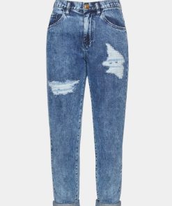 Abbigliamento Carla G | Jeans Slim Fit Con Effetto Marmorizzato Strappi Blu