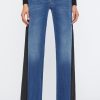 Abbigliamento Carla G | Jeans A Zampa In Tessuto Elasticizzato Lavaggio Medio Con Inserti Laterali In Crepe De Chine Denim