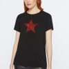 Abbigliamento Carla G | T-Shirt In Jersey Di Viscosa Elasticizzato Leggero Con Stella Di Strass Nero