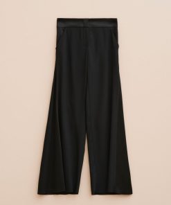 Abbigliamento Carla G | Pantaloni Ampi In Crepe Di Viscosa Elasticizzato Con Inserti Laterali Nero