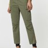 Abbigliamento Carla G | Pantaloni Cargo Con Zip, In Gabardina Di Cotone Elasticizzata Effetto Denim Verde Militare