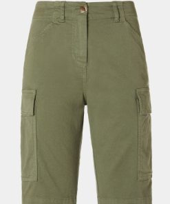 Abbigliamento Carla G | Bermuda Cargo In Gabardina Di Cotone Elasticizzata Effetto Denim Verde Militare