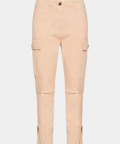 Abbigliamento Carla G | Jeans Cargo In Gabardina Di Cotone Elasticizzata Con Zip Beige