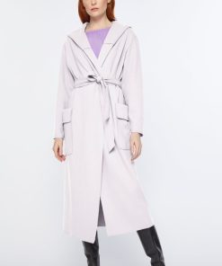 Abbigliamento Carla G | Cappotto Lungo A Vestaglia In Lana Mouflon Con Maxi Collo Sciallato E Cappuccio