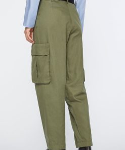 Abbigliamento Carla G | Pantaloni Cargo Con Cintura Nastro Verde Militare