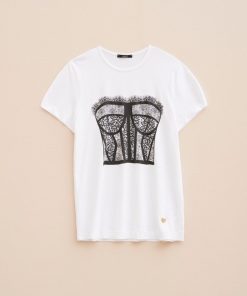 Abbigliamento Carla G | T-Shirt In Jersey Viscosa Elastan Leggero Con Stampa Corsetto Bianco