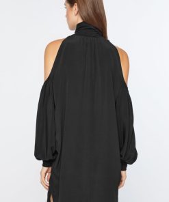 Abbigliamento Carla G | Abito In Crepe De Chine Con Cut-Out E Dettagli In Jersey Nero