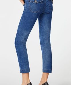 Abbigliamento Carla G | Jeans Skinny Elasticizzati A Vita Bassa Con Bottoni Gioiello Denim