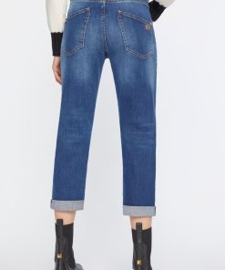 Abbigliamento Carla G | Jeans Boyfriend Con Risvolti In Tessuto Elasticizzato Con Lavaggio Medio Denim