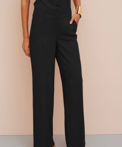 Abbigliamento Carla G | Pantaloni A Palazzo In Crepe Di Viscosa Elasticizzato Con Tasche Laterali