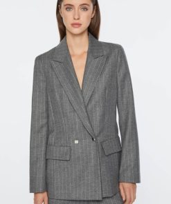 Abbigliamento Carla G | Blazer Doppiopetto Foderato In Gessato Elasticizzato