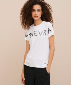 Abbigliamento Carla G | T-Shirt In Jersey Viscosa Elastan Leggero Con Stampa "Ginevra" Bianco