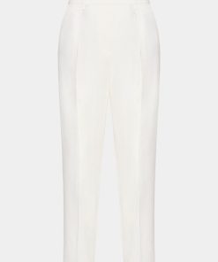 Abbigliamento Carla G | Pantaloni In Gabardina Crepe Elasticizzata Con Pinces Bianco