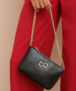 Borse Carla G | Pochette In Pelle Con Catena Regolabile Nero