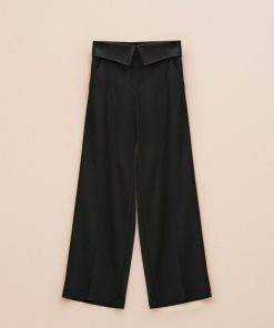 Abbigliamento Carla G | Pantaloni Sartoriali In Crepe Di Viscosa Elasticizzato Con Risvolto In Vita Nero