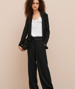 Abbigliamento Carla G | Pantaloni Sartoriali In Crepe Di Viscosa Elasticizzato Con Risvolto In Vita Nero