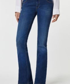 Abbigliamento Carla G | Jeans A Zampa In Tessuto Elasticizzato Con Bottoni Metallo Dorato Denim