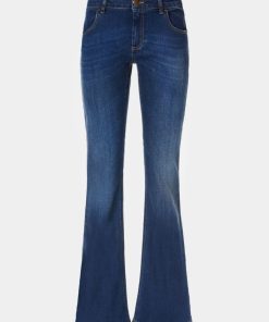 Abbigliamento Carla G | Jeans A Zampa In Tessuto Elasticizzato Con Bottoni Metallo Dorato Denim