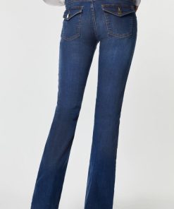 Abbigliamento Carla G | Jeans A Zampa In Tessuto Elasticizzato Con Bottoni Metallo Dorato Denim