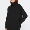 Abbigliamento Carla G | Maxi Maglia In Lana Grossa E Cashmere Con Collo Alto E Lavorazione A Profilo Nero