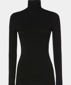 Abbigliamento Carla G | Maglia Basic A Collo Alto In Jersey Di Viscosa Elasticizzato Nero