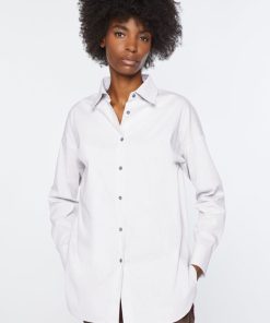 Abbigliamento Carla G | Camicia In Popeline Elasticizzato Con Profondi Spacchi Laterali