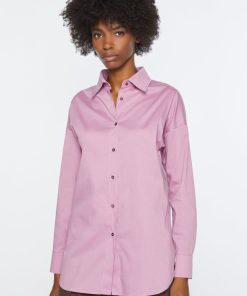 Abbigliamento Carla G | Camicia In Popeline Elasticizzato Con Profondi Spacchi Laterali