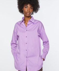 Abbigliamento Carla G | Camicia In Popeline Elasticizzato Con Profondi Spacchi Laterali