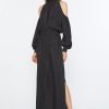 Abbigliamento Carla G | Abito Lungo In Crepe De Chine Con Cut-Out E Dettagli In Jersey Nero