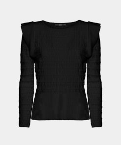 Abbigliamento Carla G | Maglia A Maniche Lungheelasticizzata Lavorata Con Rouches Sulle Spalle