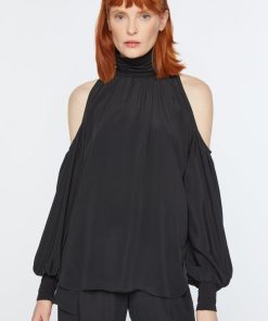 Abbigliamento Carla G | Maglia In Crepe De Chine Con Cut-Out E Dettagli In Jersey Nero