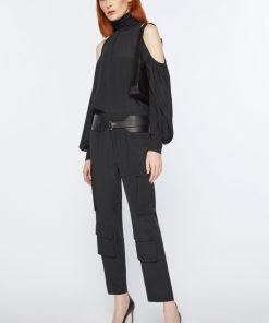 Abbigliamento Carla G | Maglia In Crepe De Chine Con Cut-Out E Dettagli In Jersey Nero