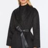 Abbigliamento Carla G | Cappotto In Caban Mouflon Con Cintura Nero