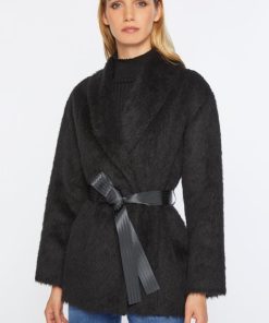 Abbigliamento Carla G | Cappotto In Caban Mouflon Con Cintura Nero