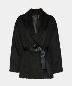 Abbigliamento Carla G | Cappotto In Caban Mouflon Con Cintura Nero