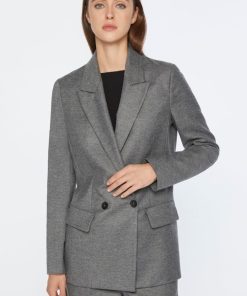 Abbigliamento Carla G | Blazer Doppiopetto Foderato In Flanella Grigio Scuro