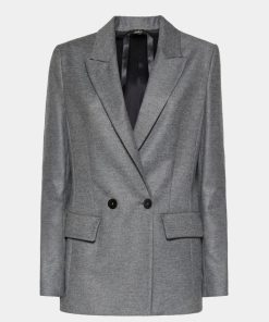 Abbigliamento Carla G | Blazer Doppiopetto Foderato In Flanella Grigio Scuro